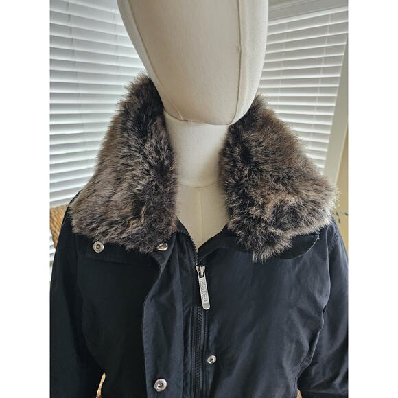 Woolrich Duck Down Quilted Puffer Parka Coat Women's Size M Coyote Fur Trim Long - Picture 4 of 16